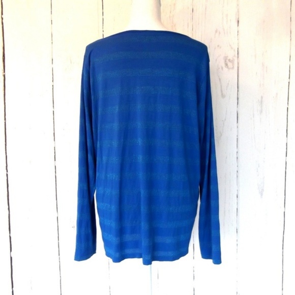 Talbots Blue Metallic Striped Top 1X - Picture 5 of 7